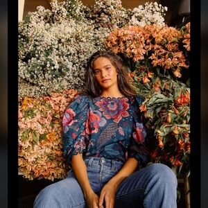 NWT FARM Rio Navy and Red Floral Blouse